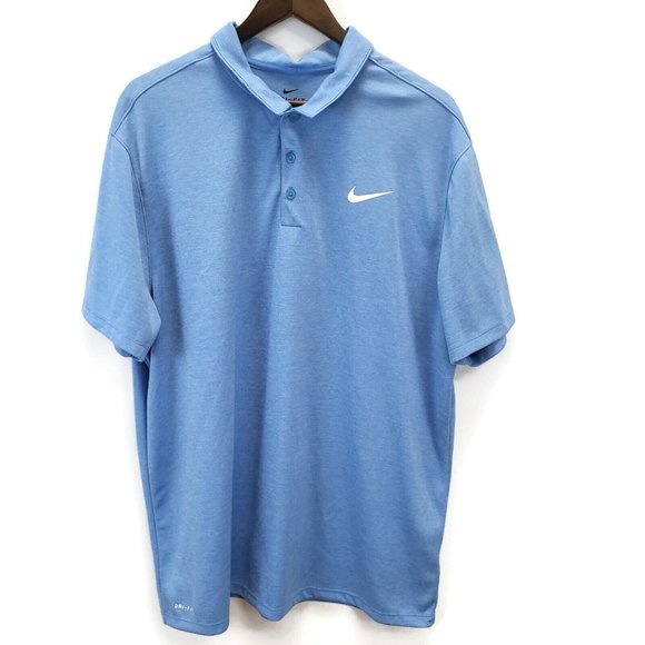 Nike Mens Dri Fit Golf Polo Shirt Size XXL Blue Short Sleeve Button Logo Swoosh
